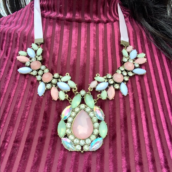 Pink Green White Jeweled Teardrop Necklace - Picture 2 of 8